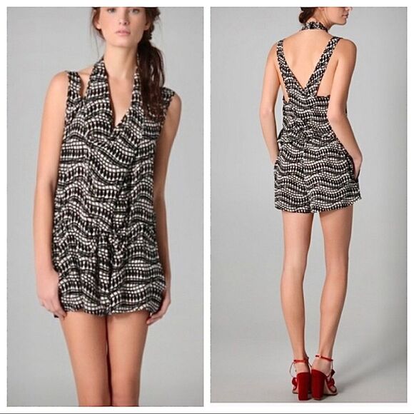 Thakoon Addition Silk Romper Black white print 2 - Picture 1 of 8